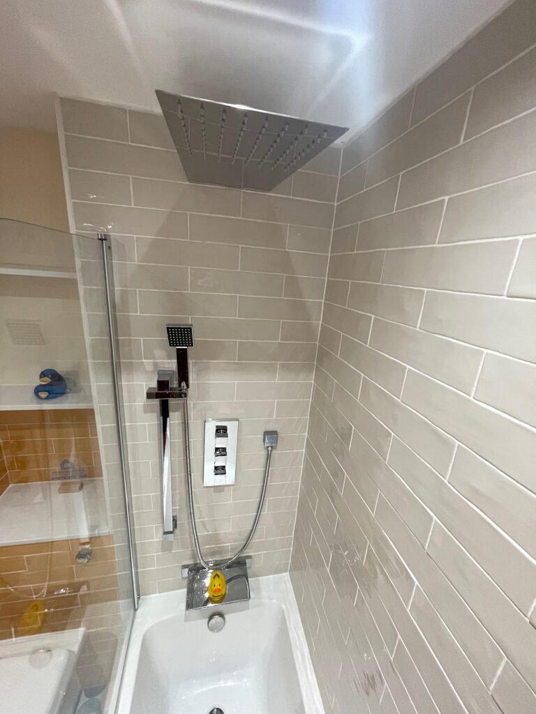 New rainfall shower from Dymchurch Improvements, fitted on this bathroom refurbishment.
